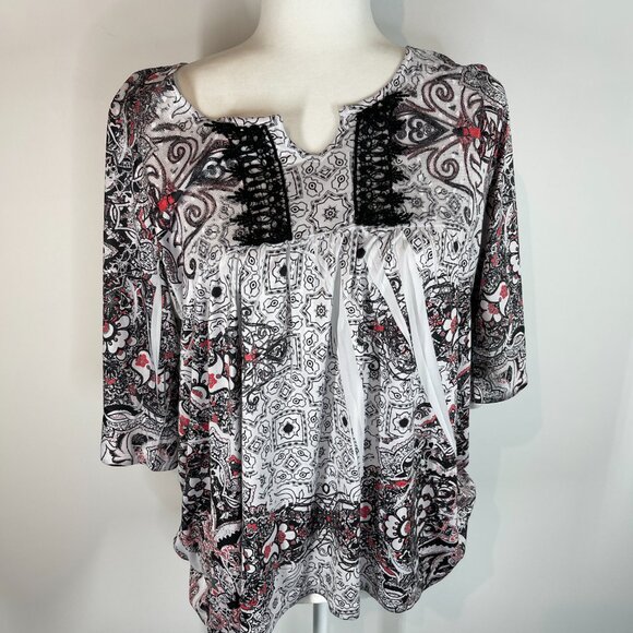 Live & Let Liv Boho Black & White Flutter Sleeve Blouse size PXL - Picture 1 of 5